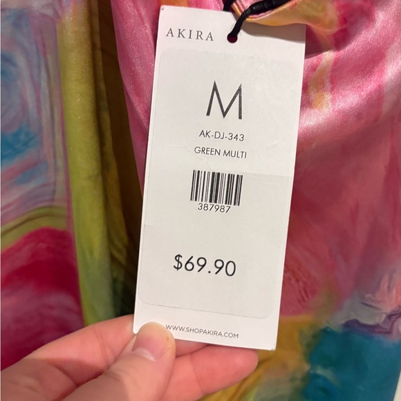 AKIRA Free Spirit Satin Maxi Dress Abstract Rainbow NWT Size Medium - Picture 10 of 12